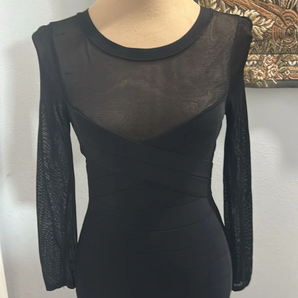 Bebe Black Mummy Bandage Body Hugger Dress. Sheer Mesh Top. Full Back Zip. SizeM - Picture 4 of 16